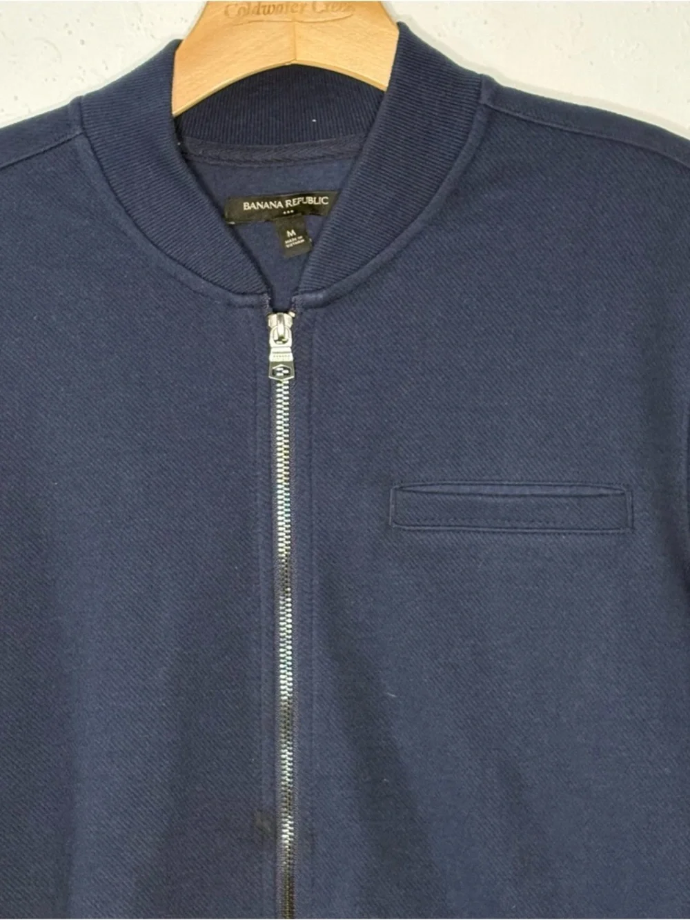 Banana Republic Sweater Jacket Mens M Bomber Cardigan Full Zip Navy Blue Pockets